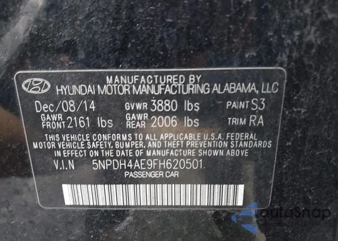 2015 Hyundai Elantra Se from USA, damaged, VIN 5NPDH4AE9FH620501